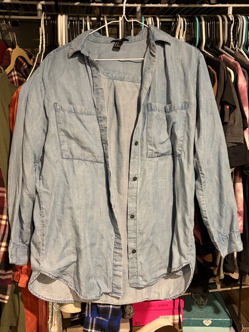 Light Blue Chambray Long Sleeve Button-Up Shirt